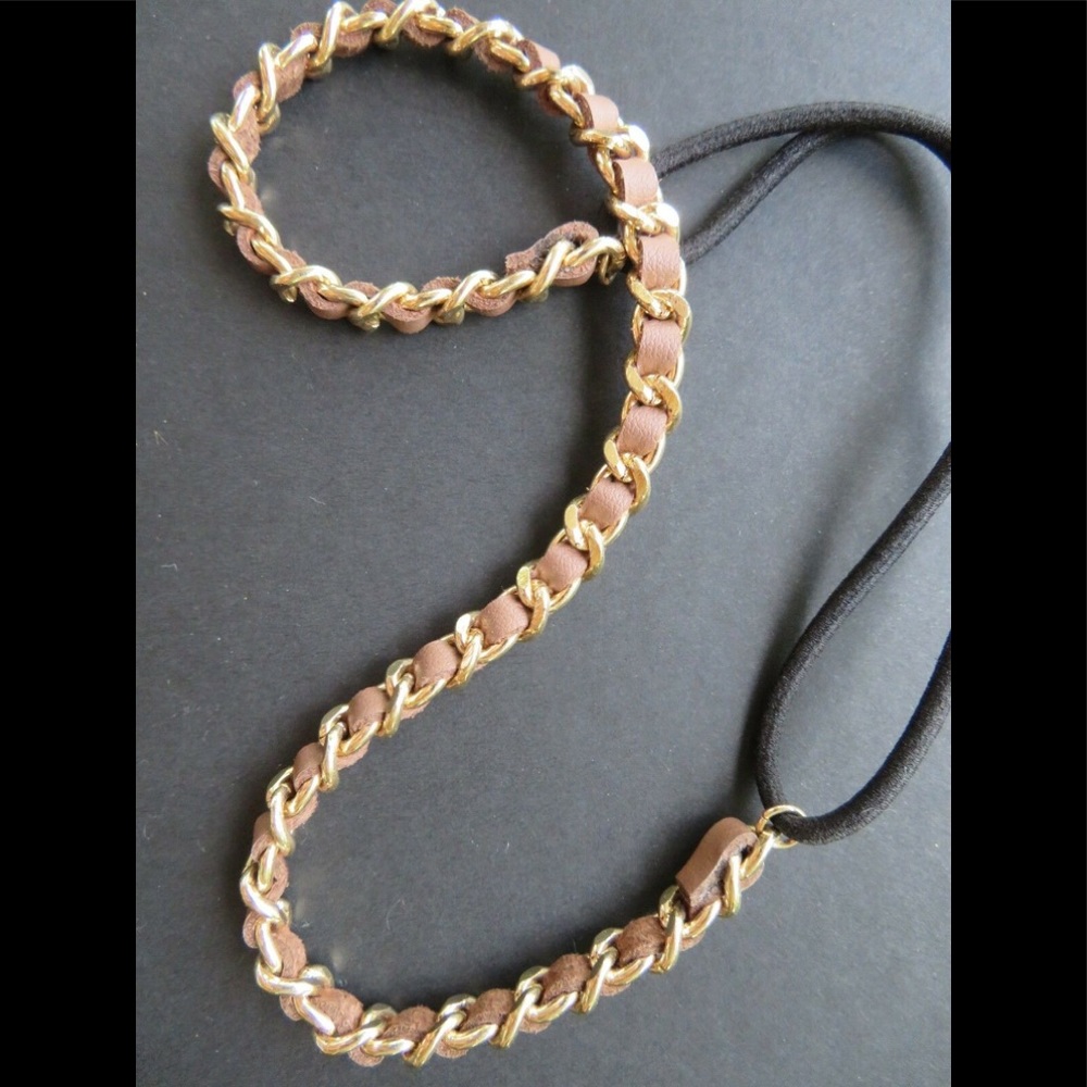 Leather Headband Headwrap Hairband Metal Gold - Picture 3 of 4